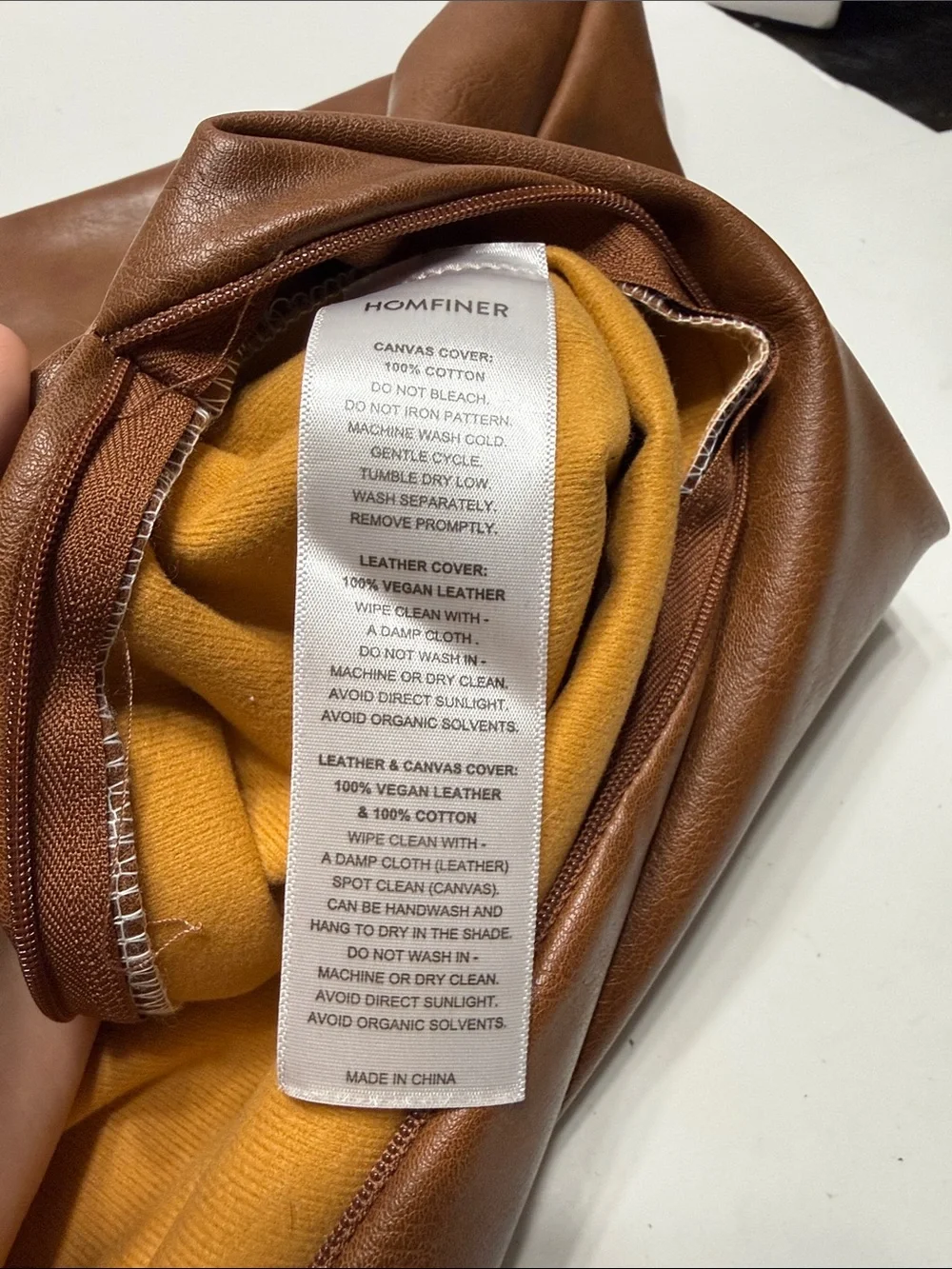 HOMFINER Faux Leather Pillow in Warm Cognac